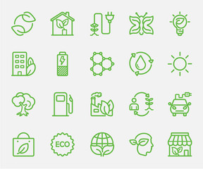 Ecology set line icon