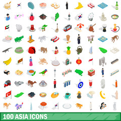 100 asia icons set, isometric 3d style © ylivdesign