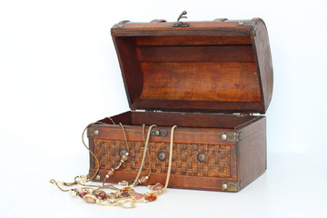 Old trunk, suitcase with jewelry