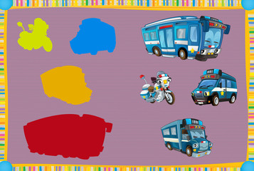 cartoon guessing game for little kids with colorful police vehicles