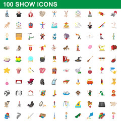100 show icons set, cartoon style