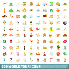 Fototapeta na wymiar 100 world tour icons set, cartoon style