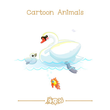 Toons series cartoon animals: white mute swans

