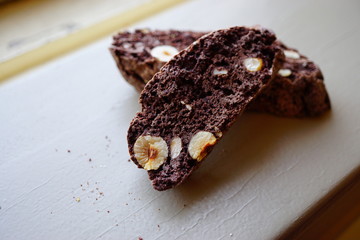 Crunchy chocolate hazelnut biscotti cookie