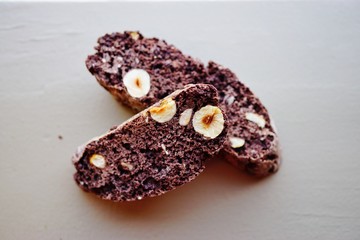 Crunchy chocolate hazelnut biscotti cookie