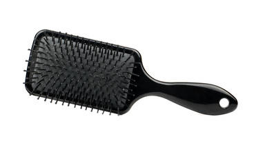 Black plastic hairbrush isolated on white background