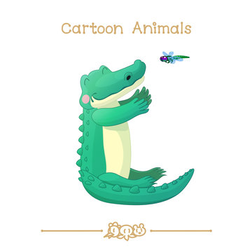 
Toons series cartoon animals: crocodile and dragonfly