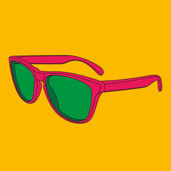 Pop art sunglasses image. Illustrated fashion dictionary.