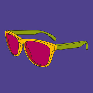 Pop art sunglasses image. Illustrated fashion dictionary.