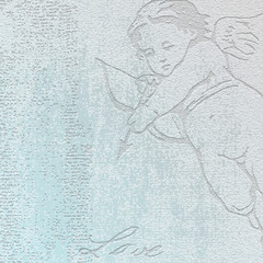 Angel, cupid - stone engraving. Stone background with copy space. Stone tile. 