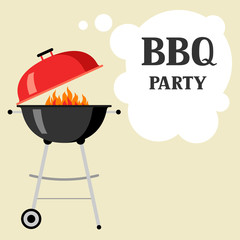 Bbq party background with grill and fire - obrazy, fototapety, plakaty