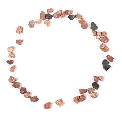 pile pebbles isolated on white background and texture, top view