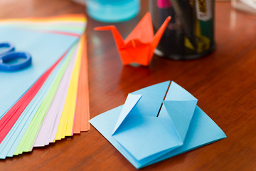 Closeup shot of colorful papers to make origami art