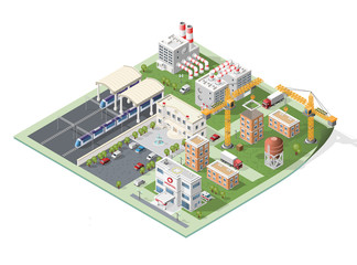 Set of Isolated High Quality Isometric City Elements on White Background