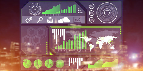 Financial consulting and analytics concept with infographs on sc