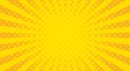 Yellow sunbeams halftone background. Vector illustration.