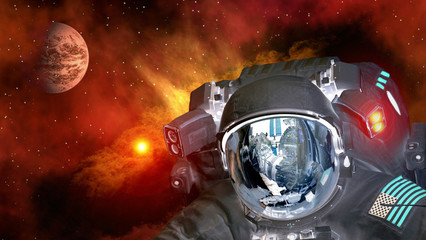 Fototapeta na wymiar Astronaut planet Mars spaceman helmet ufo space martian alien et extraterrestrial. Elements of this image furnished by NASA.