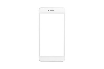 White smartphone with blank screen on isolated white background - obrazy, fototapety, plakaty