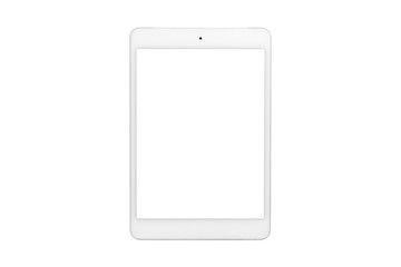 White tablet computer with blank screen on isolated white background