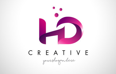 HD Letter Logo Design with Purple Colors and Dots
