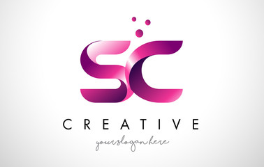 SC Letter Logo Design with Purple Colors and Dots