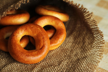 Bagels. Round bakery product, a snack with tea