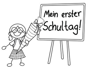 Mädchen mit Schultüte vor einer Tafel Vektor Illustration