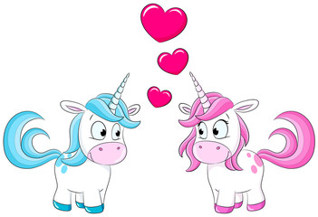 Zwei niedliche verliebte Einhörner Vektor Illustration
