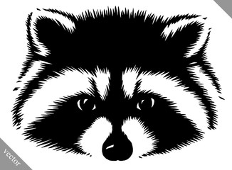 black and white linear paint draw raccoon vector illustration © Turaev