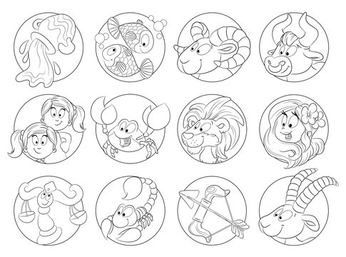 Set bestehend aus 12 niedlichen Cartoon-Sternzeichen Vektor Illustration