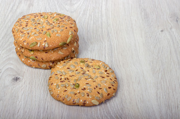 Biscuits with cereals. On a wooden table.
