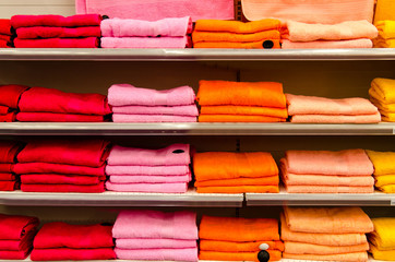 Shelves with colorful towels.