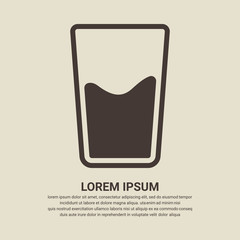 Glass of water icon on brown background, flat design style. Vector illustration eps 10.