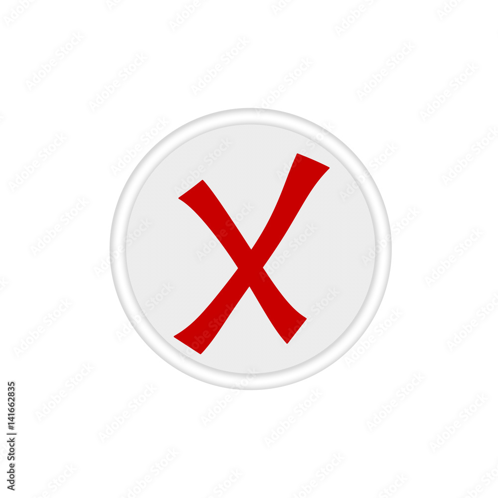Poster cancel sign of red color on round button with small graphic pattern inside.