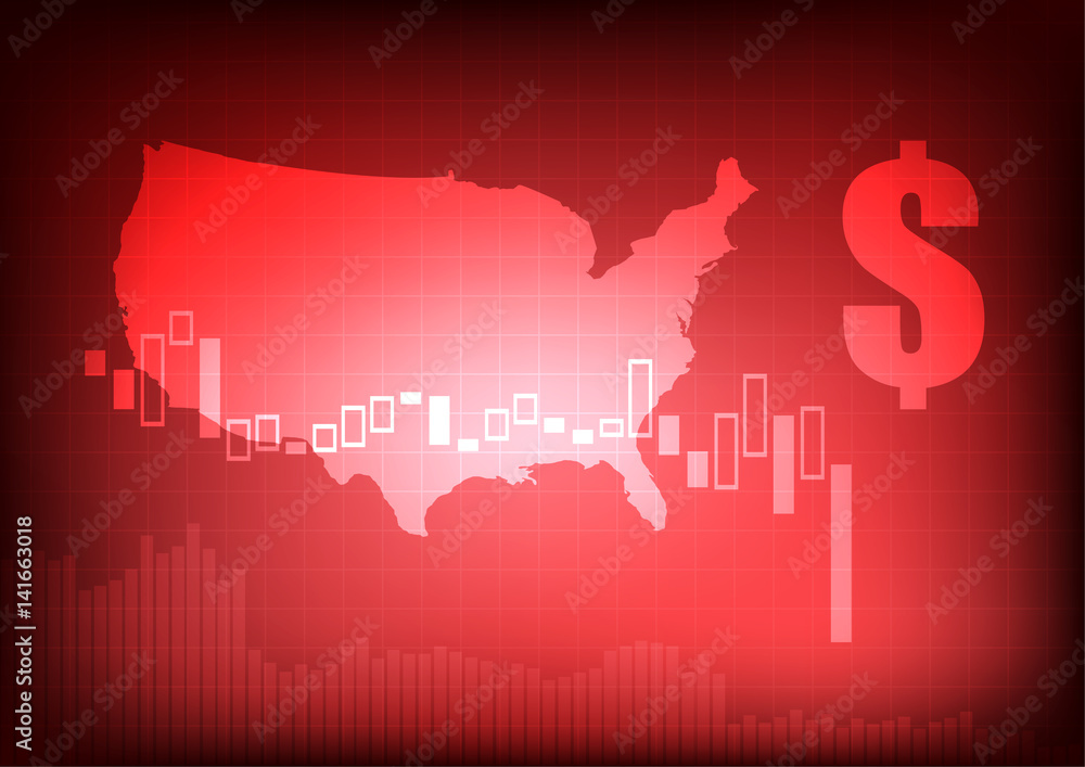Poster vector : decreasing business graph with dollar sign and usa map
