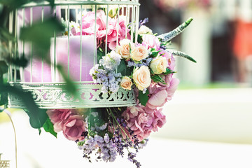 beautiful vintage wedding ceremony outdoors. Summertime.