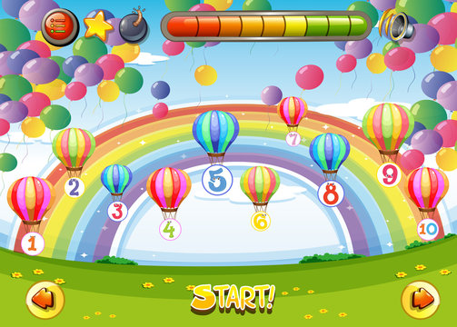 Game template with balloons and numbers