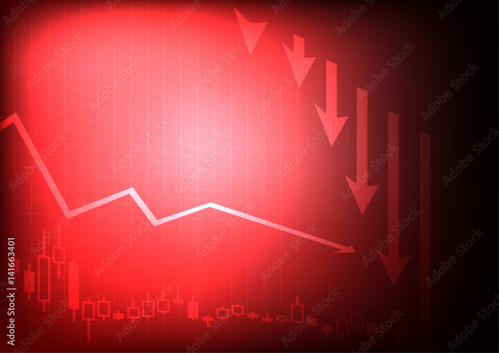 Poster vector : decreasing business graph on red background
