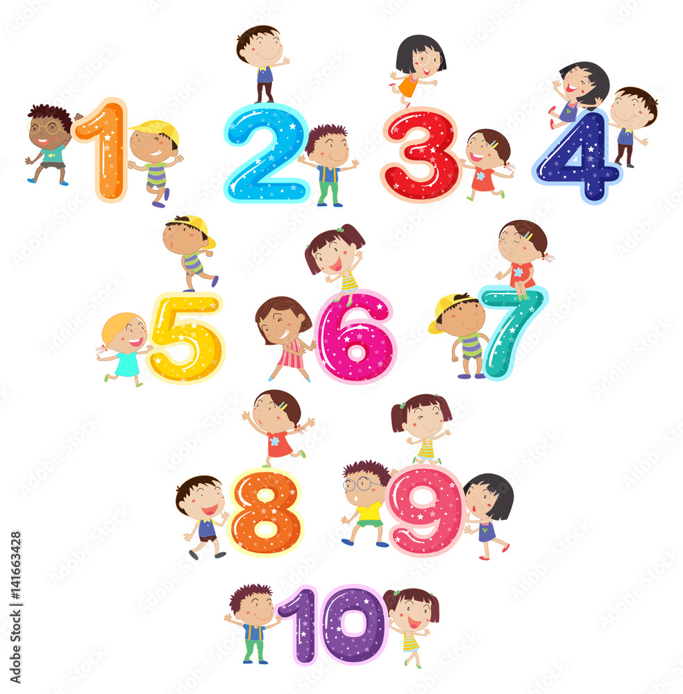 Poster Happy children and numbers