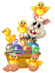 Bunny rabbit and little chicks