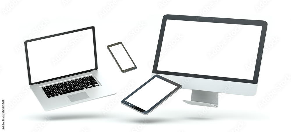 Leinwandbilder modern computer laptop mobile phone and tablet floating 3d rendering