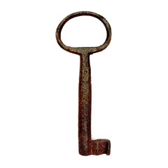 Antique Old KEY isolated on white background, without shadow.