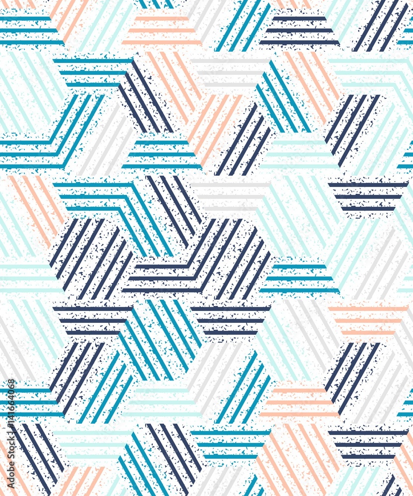 Poster abstract seamless pattern of a plurality of triangles and stripes. textured background.
