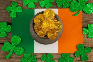 St. Patricks Day pot of chocolate gold coins 