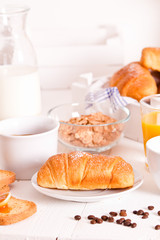 Breakfast with croissants.