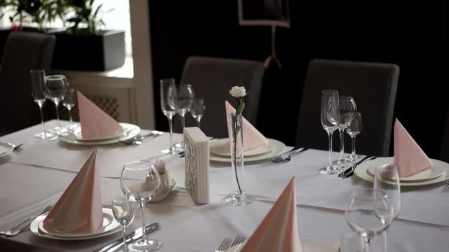 Stylish Wedding Table Ready For Guests in Restaurant.