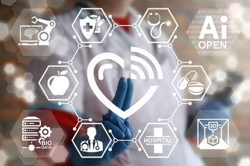 Concept integration IOT technology to medicine. Internet of things health care. Doctor touched...