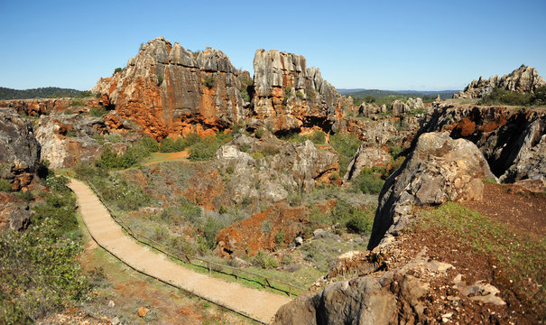 Trail in Cerro del Hierro, Sierra Norte Natural Park, Seville, Spain