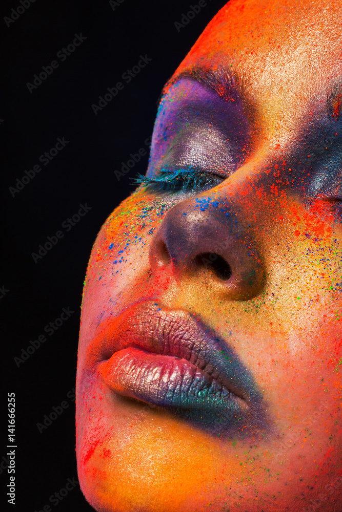 Wall mural Creative art of make up, fashion model closeup portrait