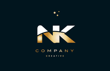 nk n k  white yellow gold golden luxury alphabet letter logo icon template